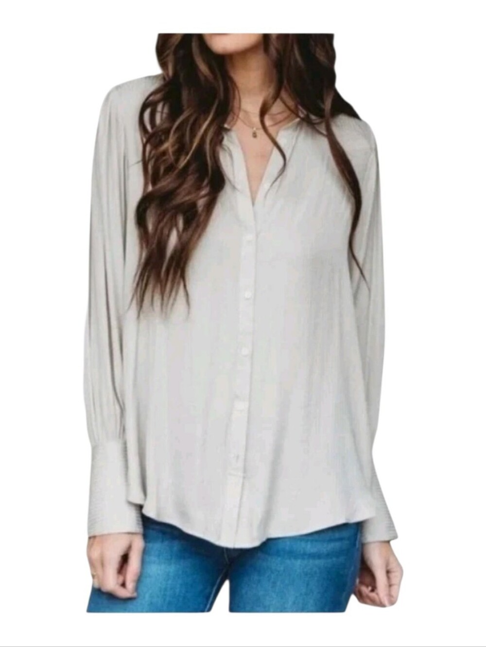 Free People Silky Oyster Serena Silky Button Down Shirt XS
